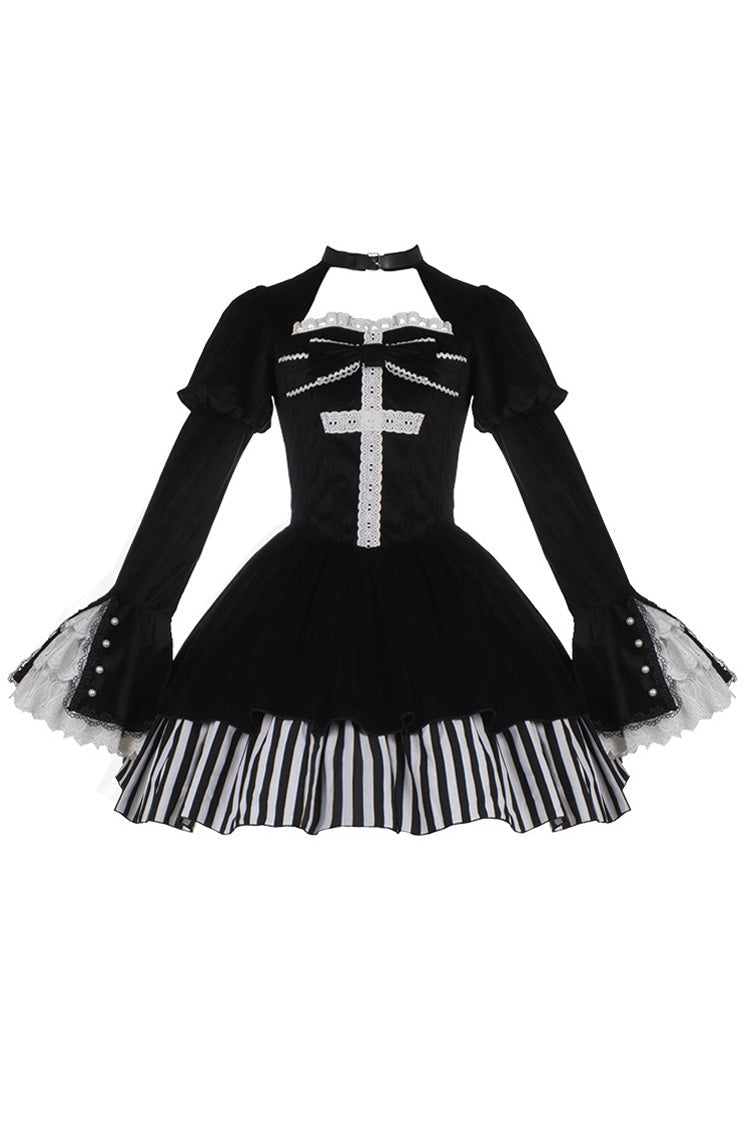 Original Dark Velvet Gothic Lolita OP Dress With Two-Piece Design For Halloween - Product - 6