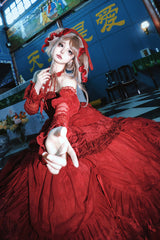 Wine Red Cross Halterneck Ruffle Bowknot Lace Lace-Up Princess Gothic Lolita Dress - Product - 7
