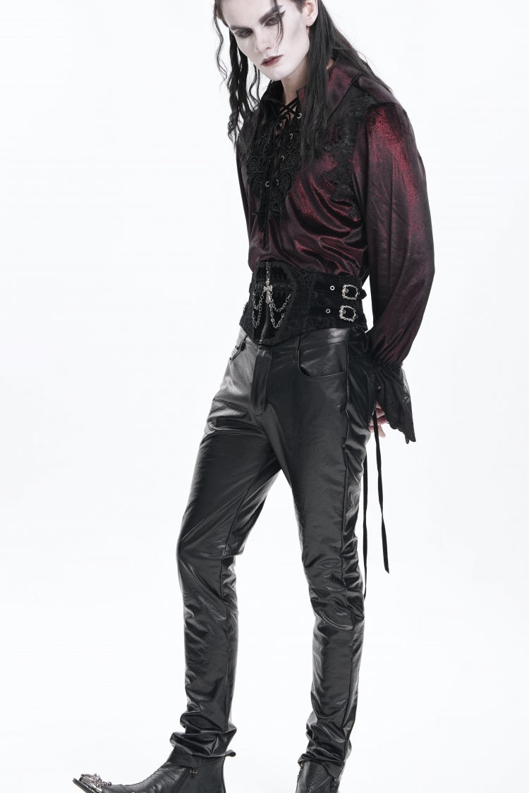 Black Lace-Up Slim Buckled Pearl-Decorated Men's Gothic Palace Accessory Cross Chain Girdle - Product - 4