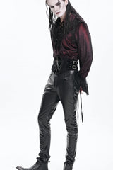 Black Lace-Up Slim Buckled Pearl-Decorated Men's Gothic Palace Accessory Cross Chain Girdle - Product - 4