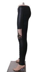 Black Flocking Bind Lace Skinny Women's Gothic Leggings - Product - 5