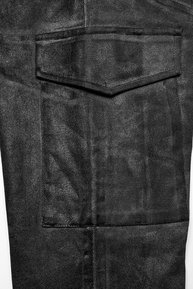 Black Lace-Up Straps  Big-pocket Men's Punk Pants - Product - 6