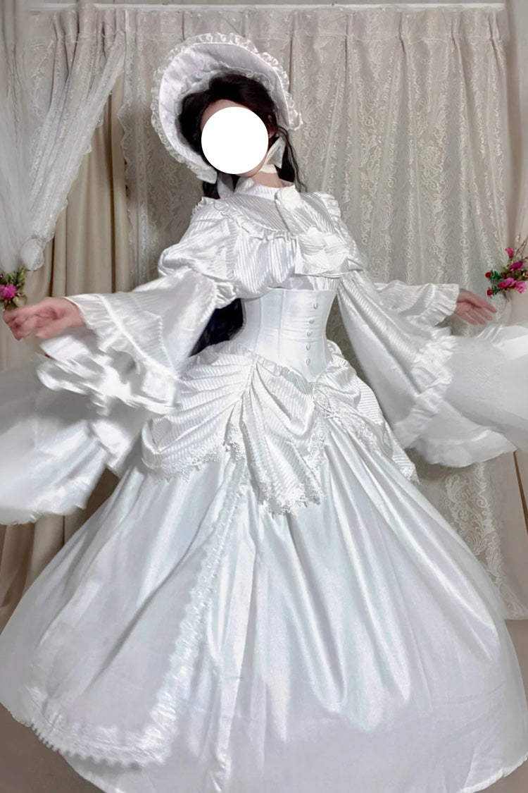 White [Sleepwalking] Long Hime Sleeves Stitching Lace Plus Size Gothic Elegant Lolita Skirt Set - Product - 9