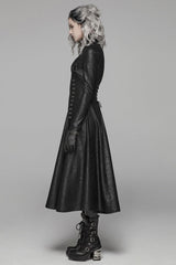 Black Stand Collar Long Sleeves Metal Ring Woven Strap Womens Gothic Long Coat - Product - 2