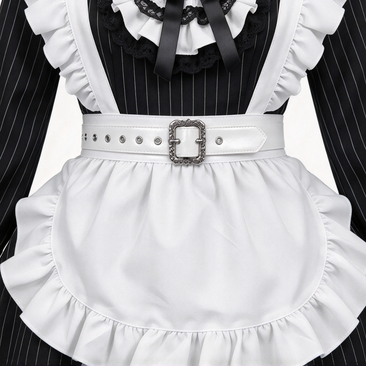 Black Striped Maid Lolita Dress with Apron Bow Accent - view 3