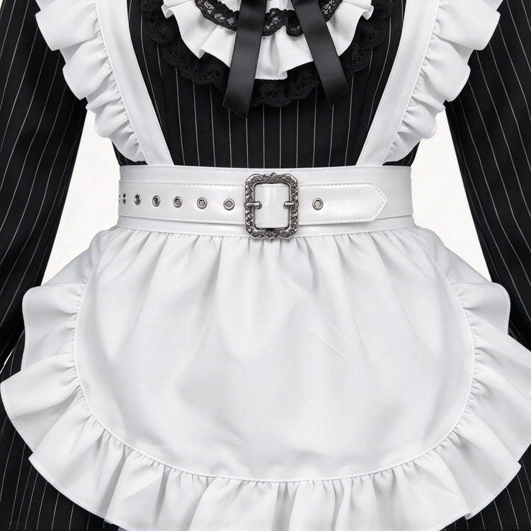 Black Striped Maid Lolita Dress with Apron Bow Accent - view 3