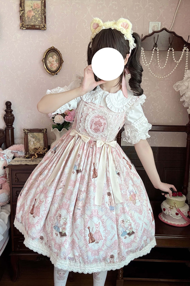 [Sweetheart Party] Sleeveless Printed Ruffled Embroidered Lace Sweet Lolita Jsk Dress 3 Colors - Yellow/Pink - 2