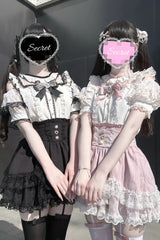 Jirai Kei Sweet Double-Layered Jacquard Ruffled Lace Japanese Skirt Set 2 Colors - Product - 2