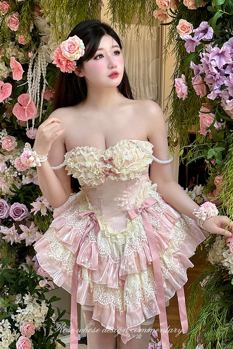 Dream of Love Multi-Layered Ruffle Bowknot Lace Sweet Lolita Dress 2 Colors - Product - 9
