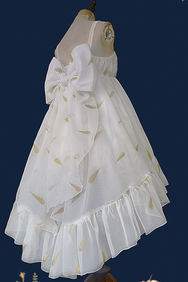 [Feather Snowflake Embroidery] Print Sleeveless Ruffle Bowknot Sweet Lolita Jsk Dress 3 Colors - Product - 14