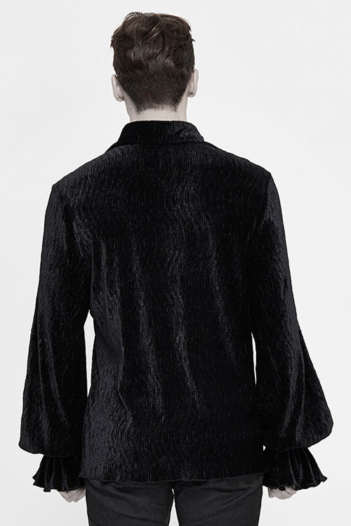 Black Velvet Elastic Lantern Sleeves Mens Gothic Blouse - Product - 3