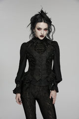 Black V Collar Sleeveless Cut-Out Lace Slim Women's Gothic Cool Vest - Black - 1