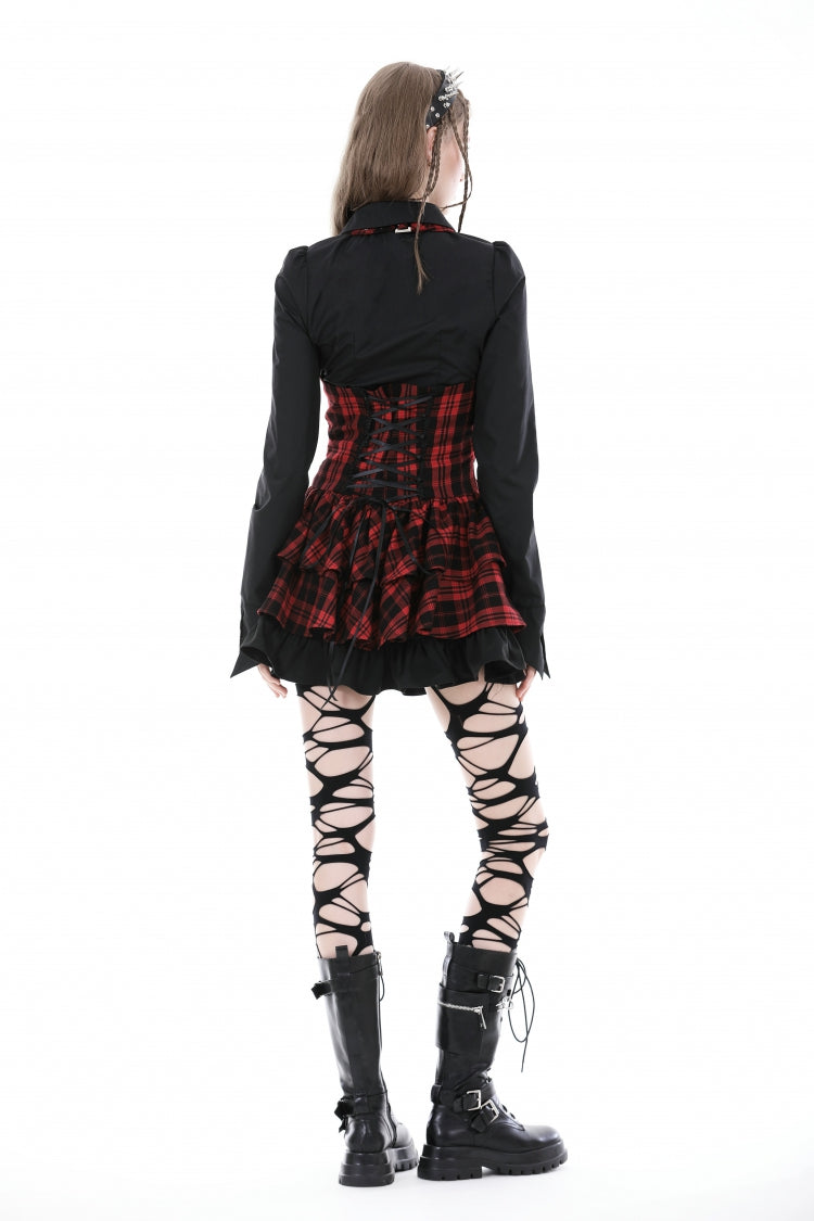 Black Turn-down Collar Ruffled Long Sleeves Women's Gothic Blouse - Product - 4