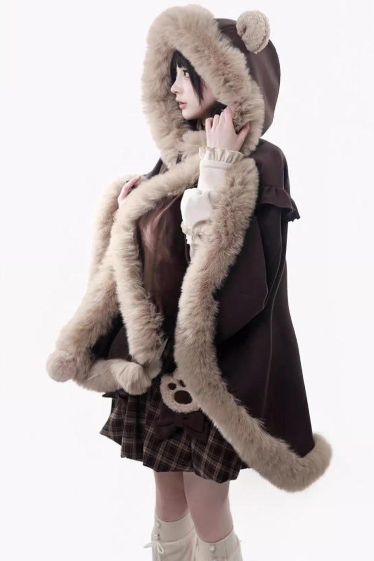 Brown [Fluffy Little Bear] Sleeveless Printed Ruffled Bow Sweet Lolita Strap Dress - Product - 10