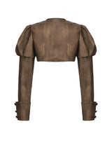 Brown Long Puff Sleeves Zippered Metal-Accented Women's Steampunk Vintage Wrap - Product - 16