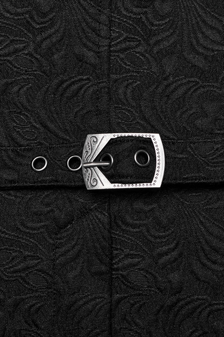 Black Lapel Collar Jacquard Slim Men's Gothic Vest - Product - 10