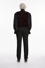 Black Embroidered Spliced Slim Men's Gothic Pants - Product - 5