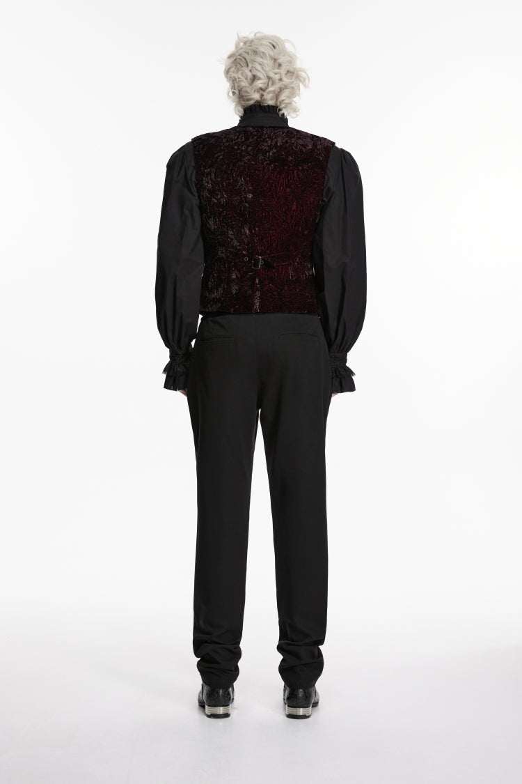 Black Embroidered Spliced Slim Men's Gothic Pants - Product - 5