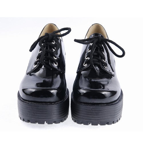 Black Round Toe Army Style Platform Classic Lolita Shoes - Product - 3