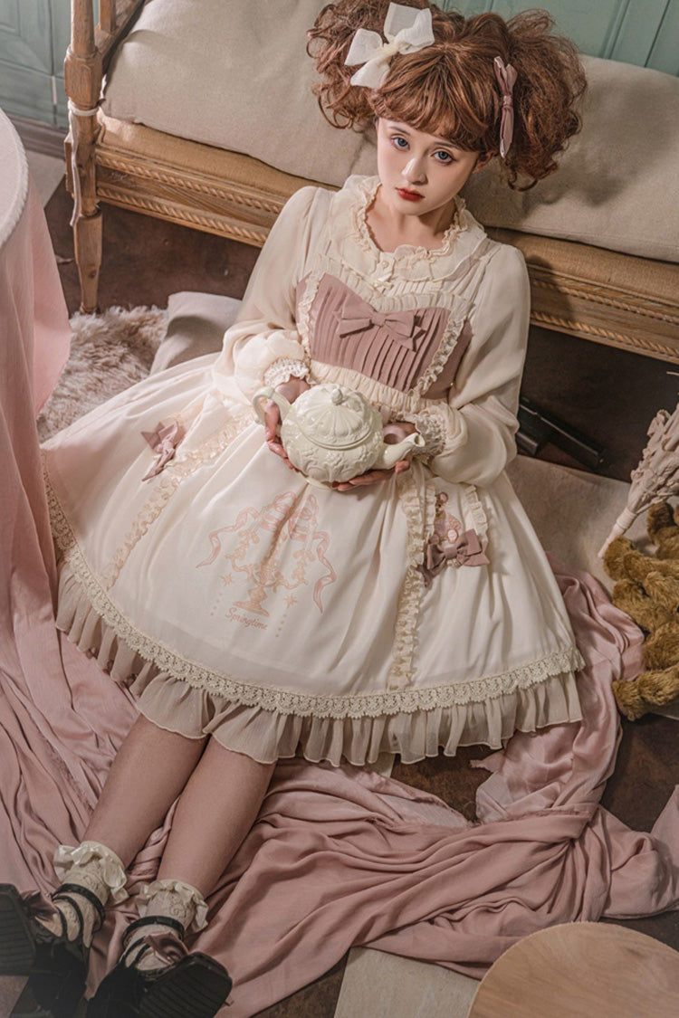 White/Pink Sleeveless Good Night Bear Print Sweet Lovely Lolita Dress - Product - 6