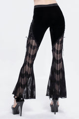 Black Striped Panel Semi Sheer Lace Up Long Women's Gothic Pants - Product - 4