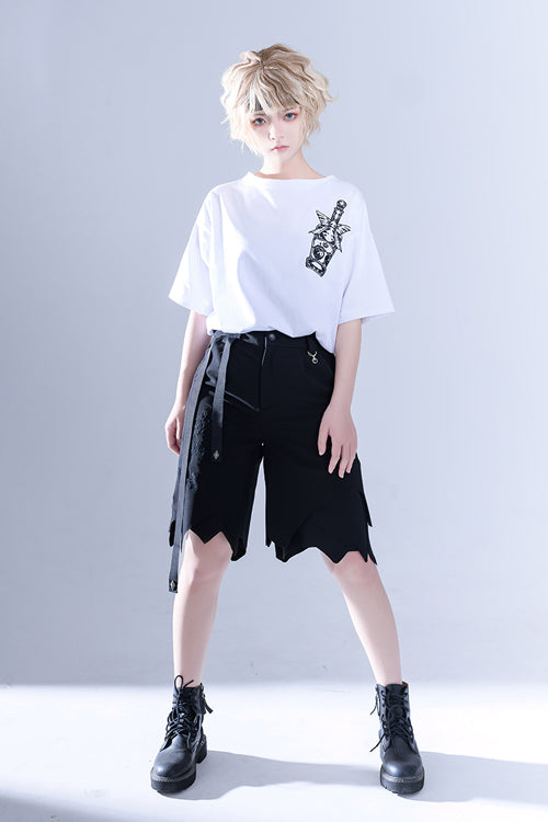 White Round Collar Spooky Shadow Embroidered Loose Ouji Lolita Short Sleeves - Product - 2