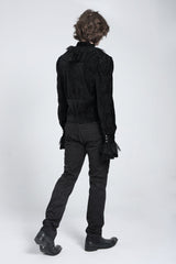 Black V Collar Long Sleeves Ruffle Stitching Lace Men's Gothic Blouse - Product - 4