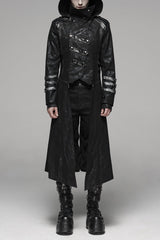 Black Stand Collar Metal Buckle Long Sleeves Mens Steampunk Coat - Black - 1