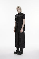 Black Lapel Collar Short Sleeves Spliced Men's Punk Shirt - Product - 2