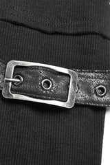 Black High Collar Long Sleeves Zipper Leather Buckle Women's Steampunk T-Shirt - Product - 2