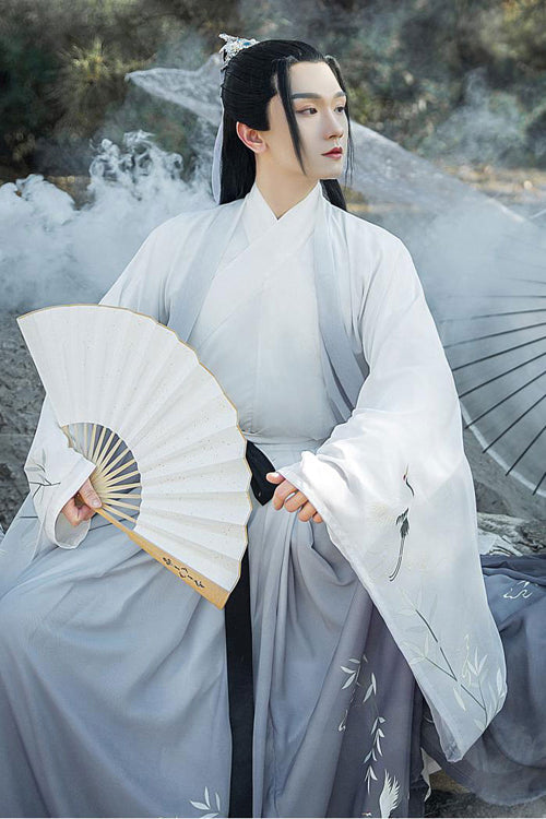 Gray Transition Chiffon Wide Sleeves Chinese Style Three Piece Suit Classic Mens Hanfu - Product - 4