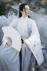 Gray Transition Chiffon Wide Sleeves Chinese Style Three Piece Suit Classic Mens Hanfu - Product - 4