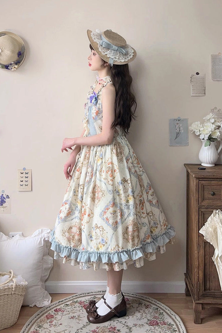 Cat Rose Tea ノースリーブ プリント フリルリボン スウィートロリータ ジャンパーワンピース 3色 商品画像