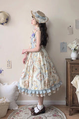 Cat Rose Tea Sleeveless Print Ruffle Bowknot Sweet Lolita Jumper Dress 3 Colors - Product - 6