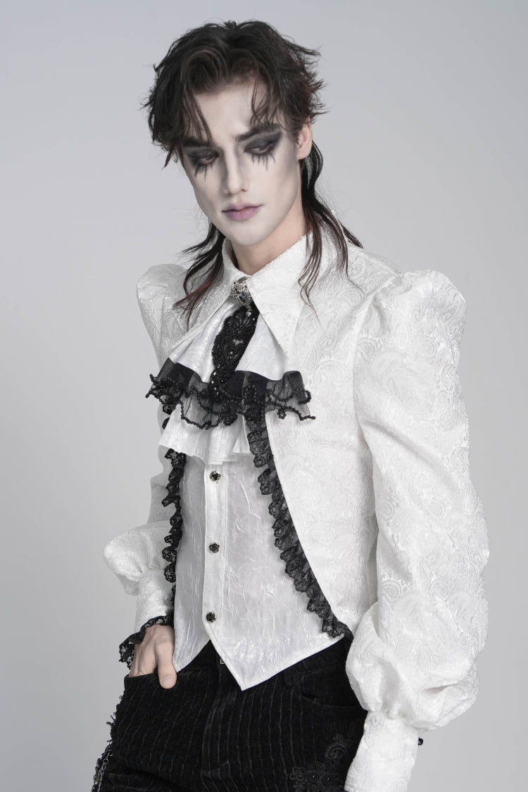 White Printed Diamante Beaded Embroidered Patchwork Lace Men's Gothic Luxurious Royal Neckwear - Product - 2