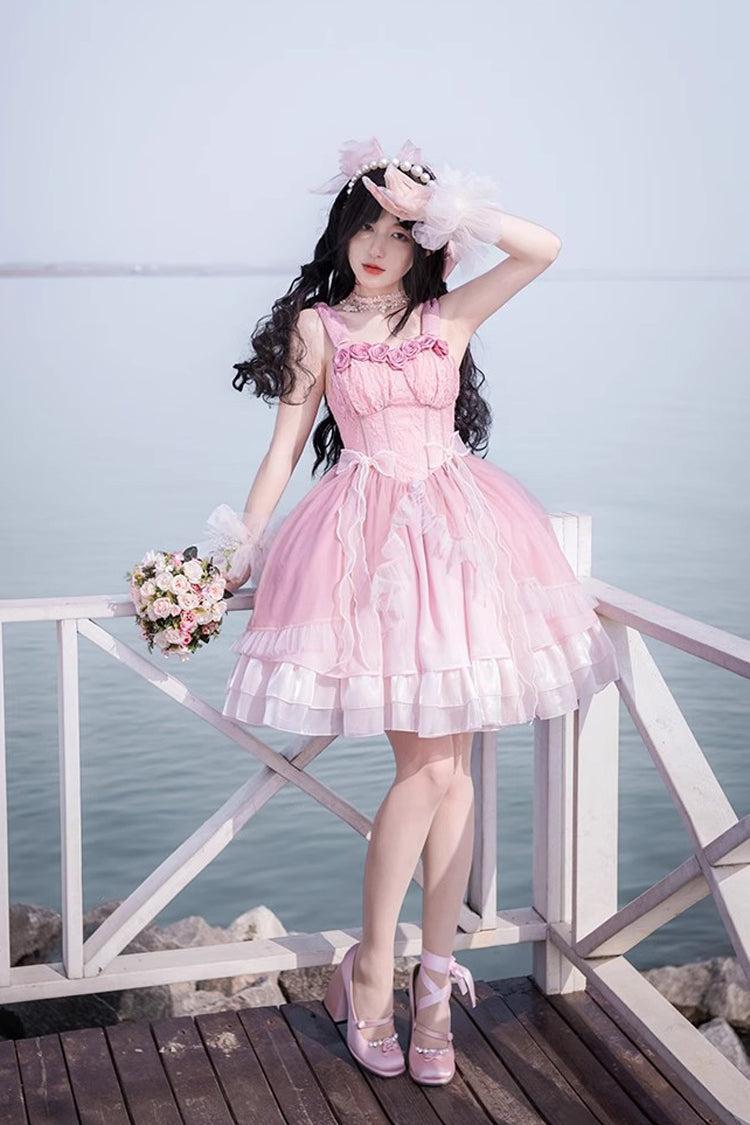 Gradient Pink Fishbone Elegant Ballet Sweet Lolita Jsk Dress - Product - 2