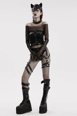 Black Women's Steampunk Buckle Faux Leather Body Harness - Product - 4