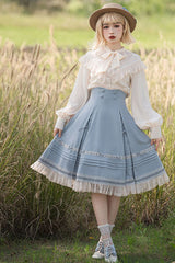 Solid Color Baroque Manor Bowknot High Waisted Ruffled Sweet Lolita Skirt 3 Colors - Product - 4