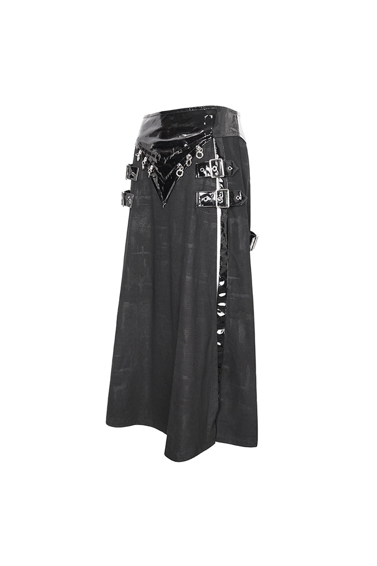 Black Patent Leather Splice Split Men's Punk Skirt - Product - 9