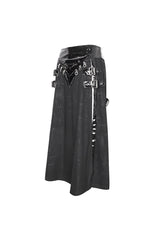 Black Patent Leather Splice Split Men's Punk Skirt - Product - 9