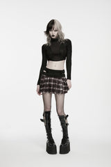 Black High Collar Long Sleeves Patchwork Slim Fit Women's Punk Cool Crop Top - Product - 5