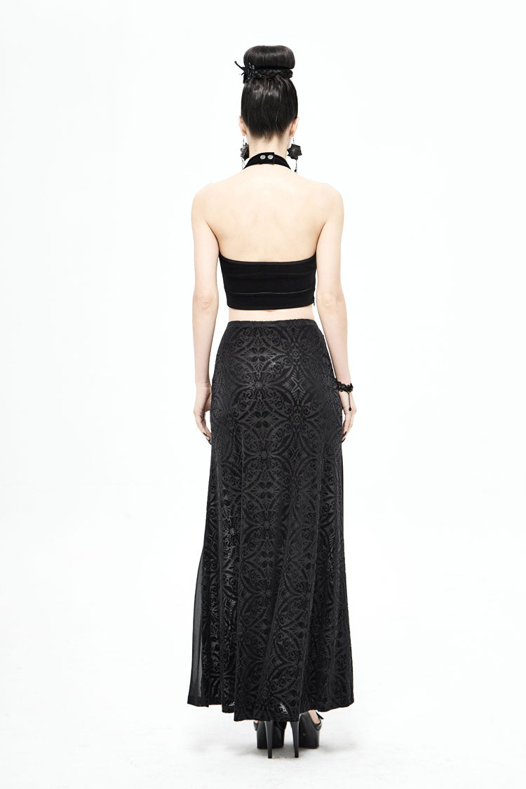 Black High Waisted Jacquard Lace Women's Punk Skirt - Product - 8