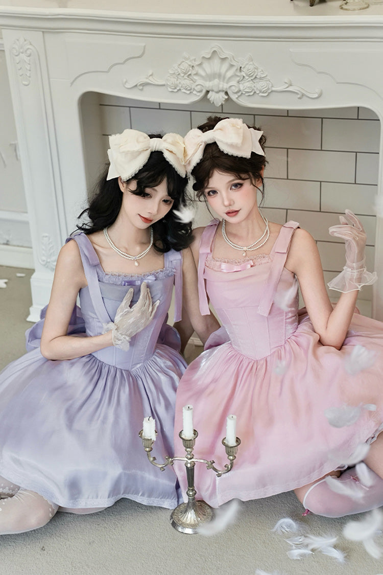 Pink [Foamy Sea] Sleeveless Ruffle Bowknot Fishbone Sweet Lolita Jsk Dress - Product - 13