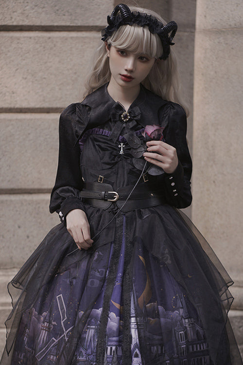 Black Witch Town Print With Veil Gothic Lolita JSK Dress - Product - 4
