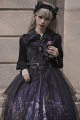 Black Witch Town Print With Veil Gothic Lolita JSK Dress - Product - 4