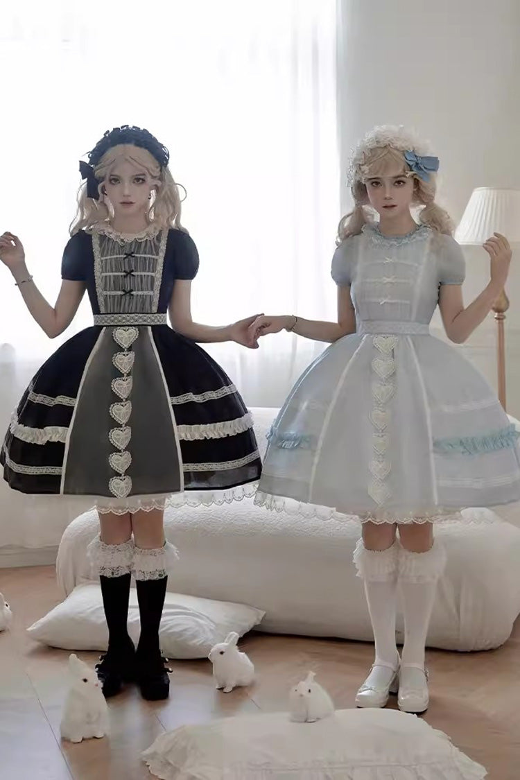 Wish Heart Short Sleeves Cardigan Bowknot Sweet Princess Lolita Jsk Dress 2 Colors - Black - 1