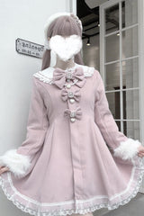Pink Long Sleeves Bowknot Rabbit Ears Detachable Hooded Japanese Jirai Kei Coat - Product - 2