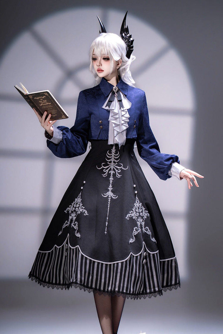 Black Printed Embroidered Gothic Vintage Elegant Lolita Jsk Dress Set - Black(Set) - 1