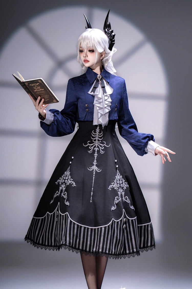 Black Printed Embroidered Gothic Vintage Elegant Lolita Jsk Dress Set - Black(Set) - 1
