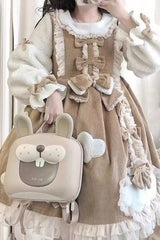 [Winter Clouds Clear Up] Long Sleeves Ruffle Bowknot Lace Sweet Lolita Dress 2 Colors - Brown - 6
